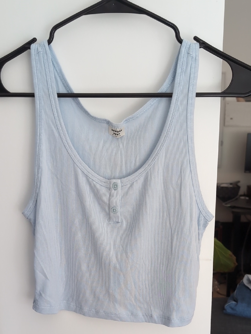Sunday Best Light Blue Ribbed Tank with Front Buttons